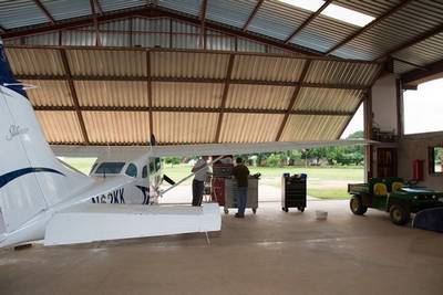 Hydraulic Door partially open for shade in the summer